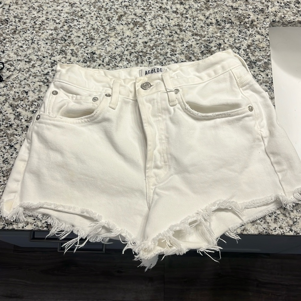 Agolde white denim shorts